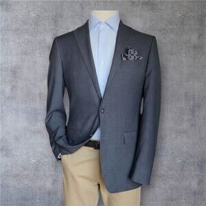 CALVIN KLEIN Mens Blazer Sport Coat Two Button Jacket 42L Gray WOOL Suits